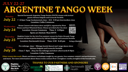 Schedule of Events for Argentine Tango Week