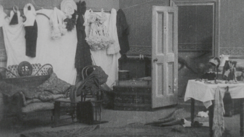 early film era dressing room in black and white