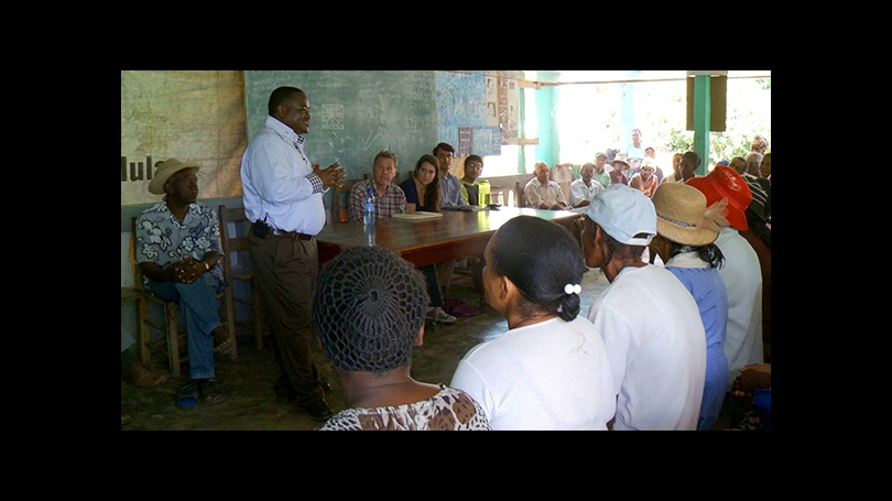 Haiti, community meeting in 2012 to discuss the current housing needs of the local community. 