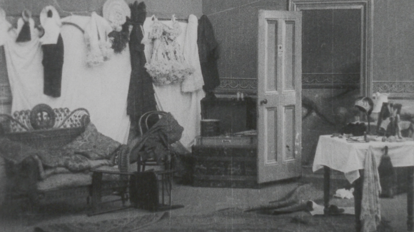 early film era dressing room in black and white